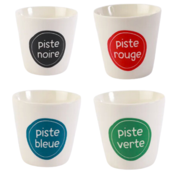 LOT 4 MUGS PISTES SKIS VERT ROUGE BLEU NOIR