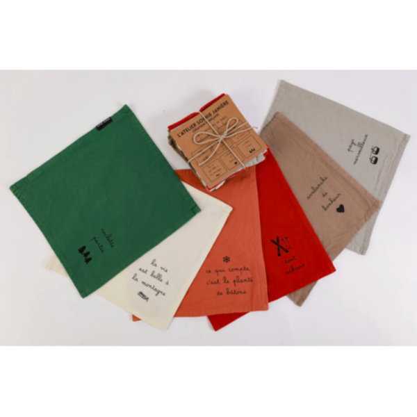 LOT DE 6 SERVIETTES 30X30CM COTON LAVE AVALANCHE DE BONHEUR EN 19/26/6