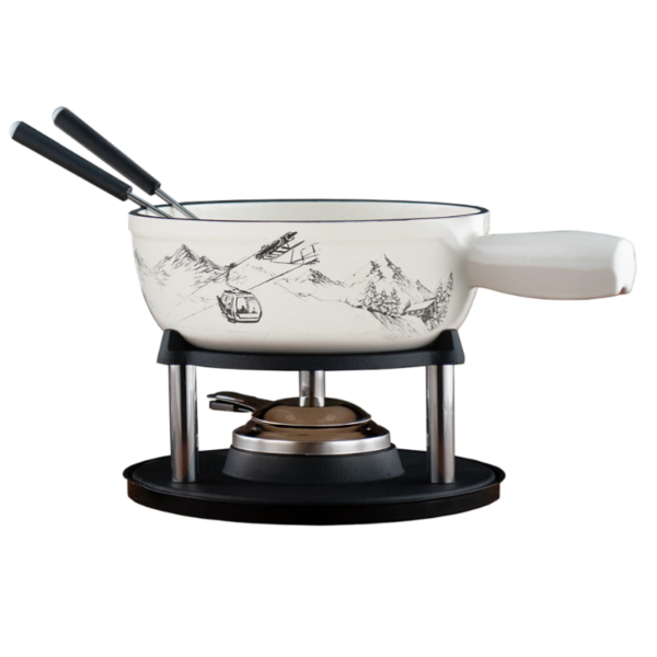 APPAREIL A FONDUE SKI BLANC + 6 FOURCHETTES SKIS