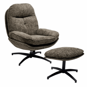 FAUTEUIL TOURNANT AVEC POUF SUEDINE KAKI