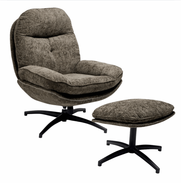 FAUTEUIL TOURNANT AVEC POUF SUEDINE KAKI