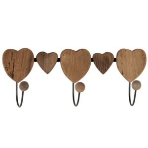 PATERE CŒURS 3 CROCHETS EN BOIS ET METAL 42.5 X 17 X 11 CMPURE ET DE