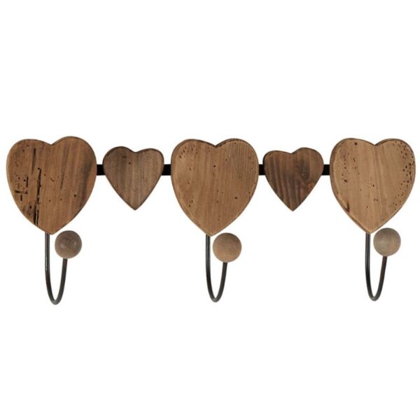 PATERE CŒURS 3 CROCHETS EN BOIS ET METAL 42.5 X 17 X 11 CMPURE ET DE