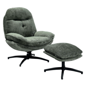 FAUTEUIL TOURNANT AVEC POUF SUEDINE KAKI