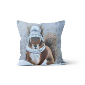 Coussin Velours Ecureuil Hiver
