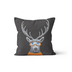 Coussin Velours Cerf Lunettes Gris Foncé