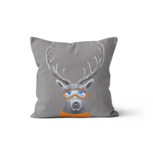 Coussin Velours Cerf Lunettes Gris Clair