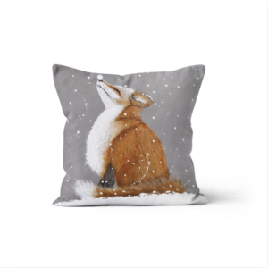Coussin Velours Renard Neige
