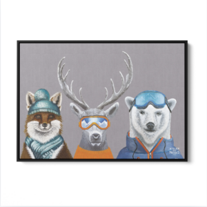 Toile Caisse Américaine Noir Triptyque Cerfs