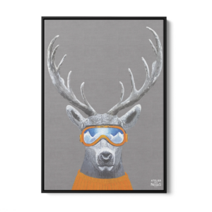 Toile Caisse Américaine Noir Cerf Lunettes Gris Clair